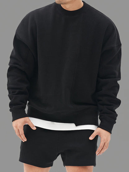 Men's Knitted Stitching Solid Color Casual Crew Neck Sweatshirt