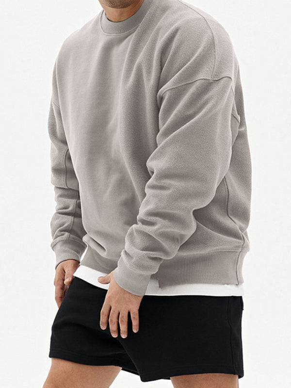 Men's Knitted Stitching Solid Color Casual Crew Neck Sweatshirt