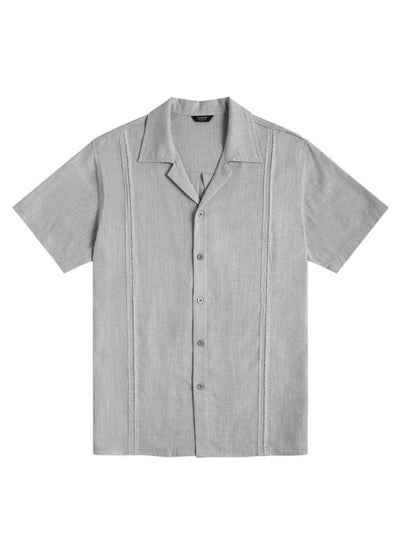 Men's Loose Casual Linen Shirt Cuban Guayabera Short Sleeve Beach Shirt