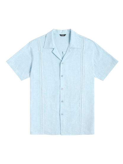 Men's Loose Casual Linen Shirt Cuban Guayabera Short Sleeve Beach Shirt