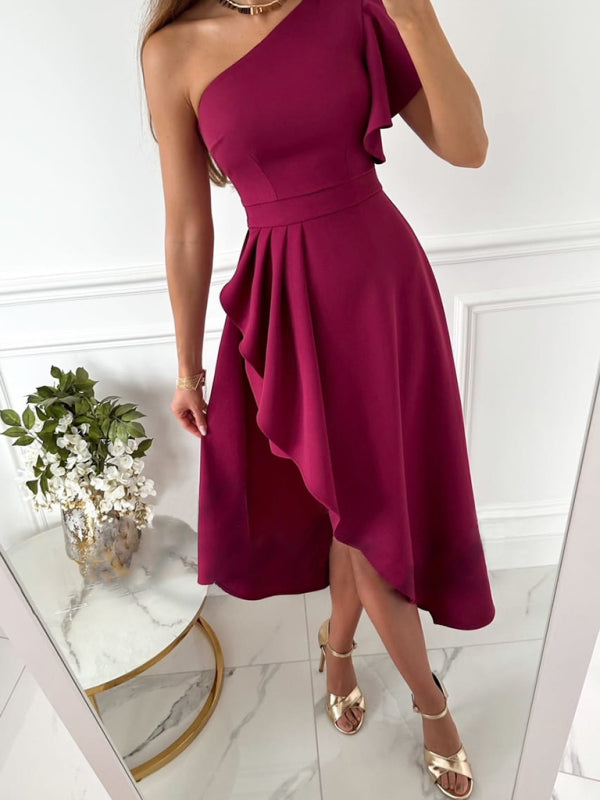 Women's Solid Color Elegant Slash Neck Slit Solid Color Dress